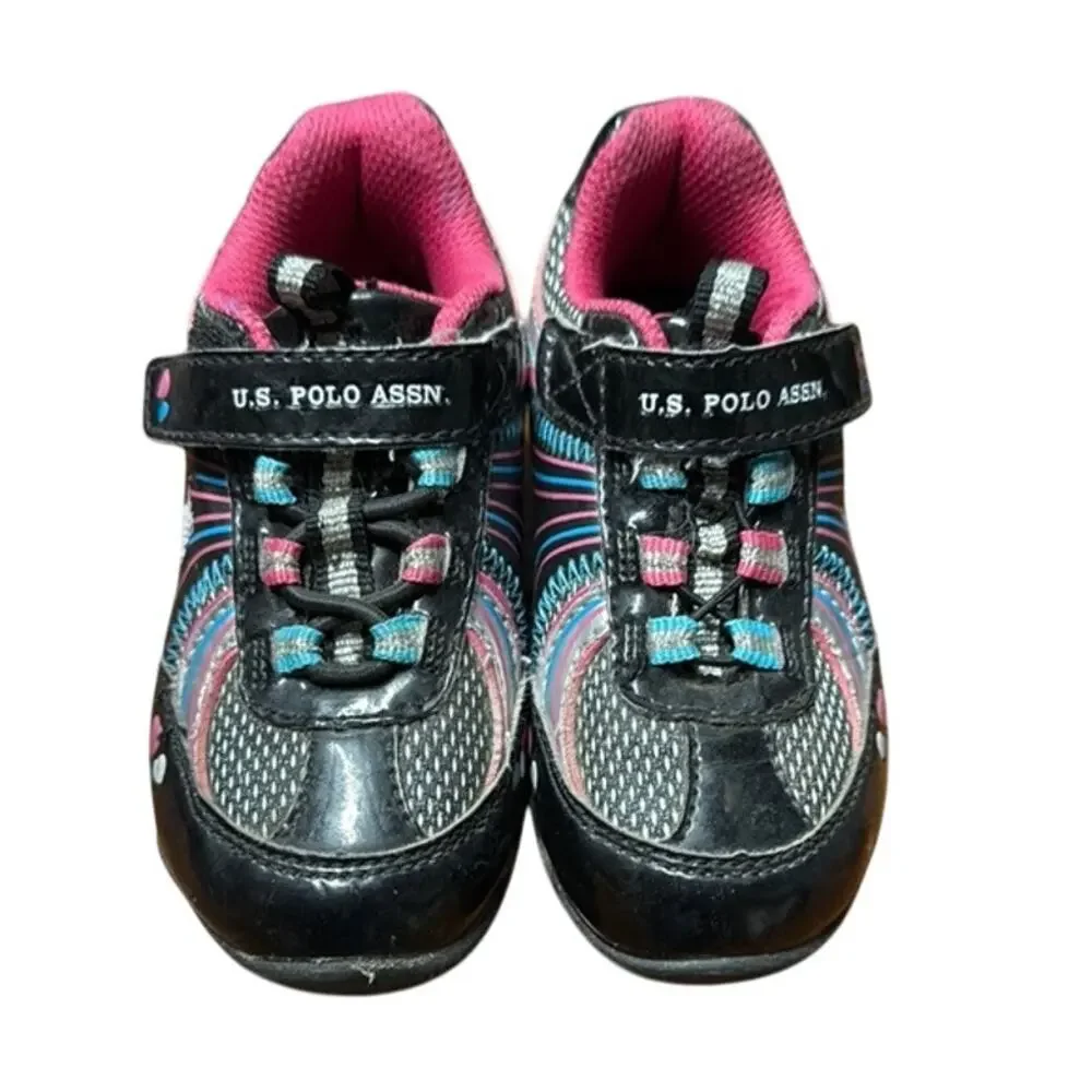 Girls U.S. Polo Assn. Kids' Black and Pink Sneakers Size‎ 8